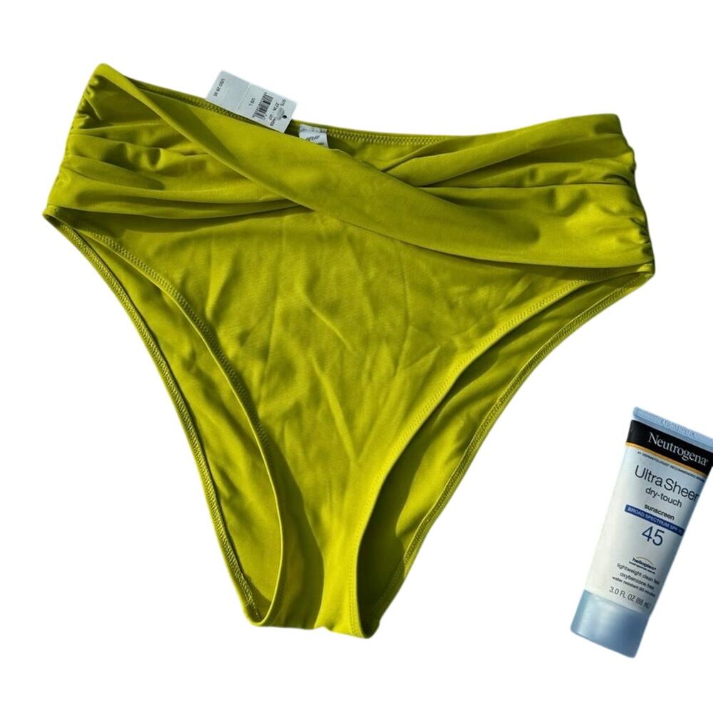 NWT Aerie High Waisted Cheeky Bikini Bottoms in Yellow with Twist Front Sz Large